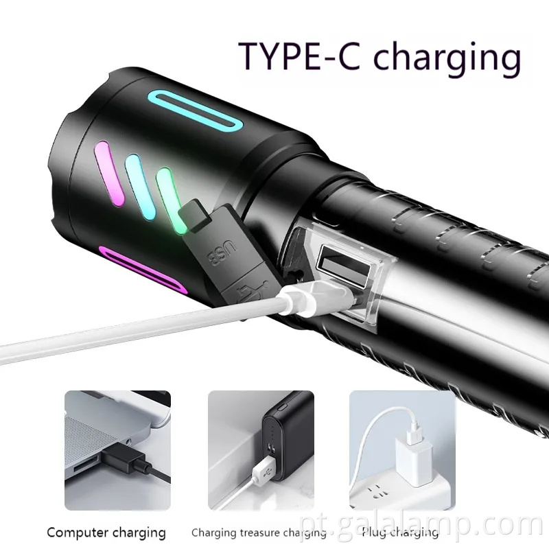 Lanterna portátil de 5 modos LED com foco ajustável